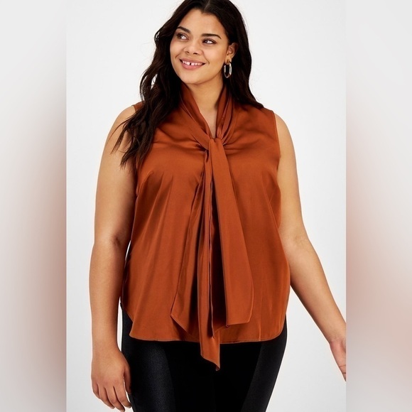 Bar Ill Women’s Plus Size Sleeveless Bow-Tie Blouse 3x Dark Clay NWT - Picture 1 of 6